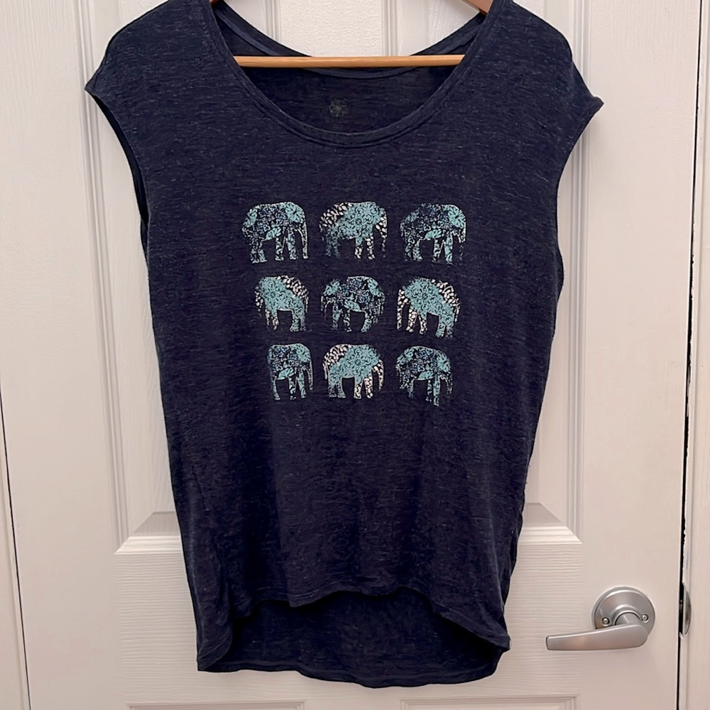 Sleeveless Blue Elephant Tshirt Size M - Picture 1 of 3